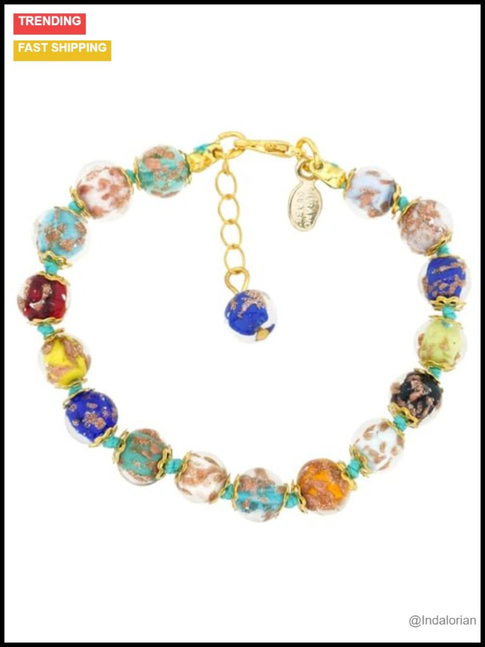 Handmade Murano Glass Link Bracelet with Gold Plated Accents